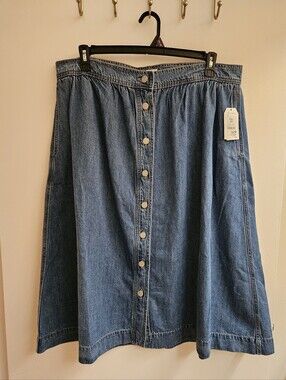 NWT Time and Tru Denim Midi Skirt Button Front Medium Wash XXL 20 Cotton Lyocell